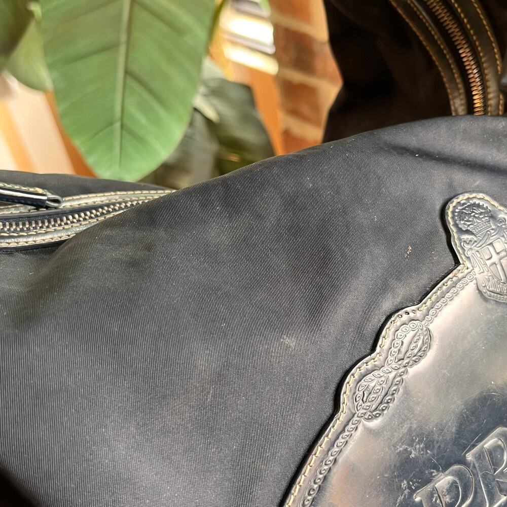 PRADA Navy Blue Nylon Embossed Leather Logo Hobo Bag - Picture 9 of 16